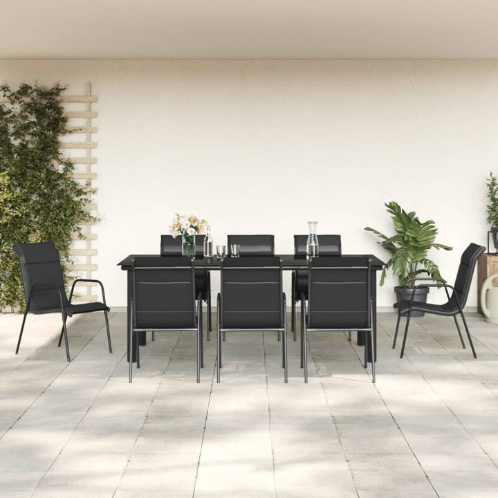Set Mobilier De Grădină, 7 Piese, Negru, Oțel Și Textilenă