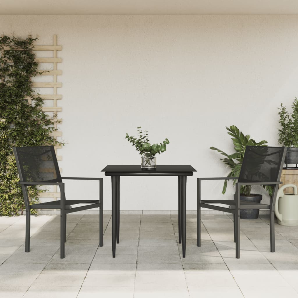 Set Mobilier De Grădină, 5 Piese, Negru, Oțel Și Textilenă