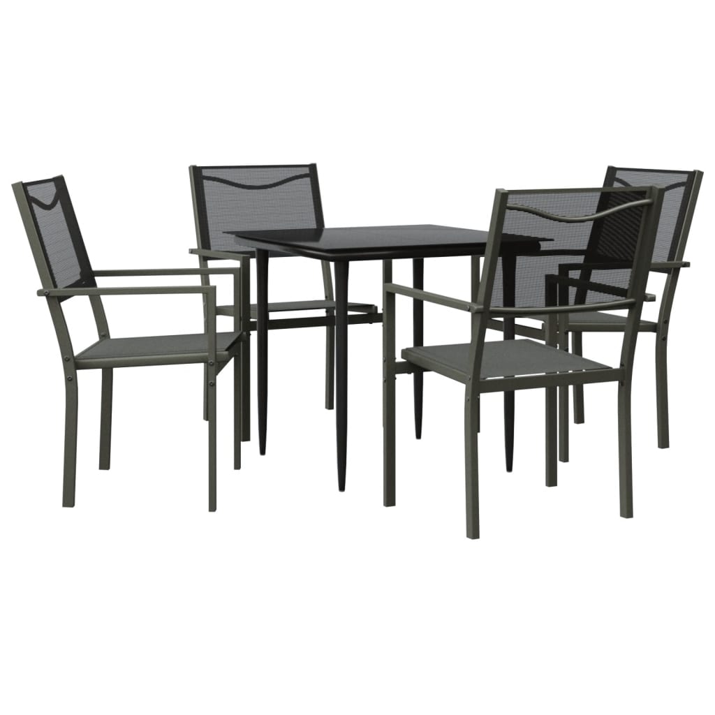 Set Mobilier De Grădină, 5 Piese, Negru, Oțel Și Textilenă