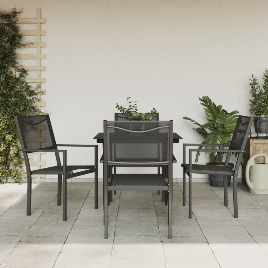 Set Mobilier De Grădină, 5 Piese, Negru, Oțel Și Textilenă
