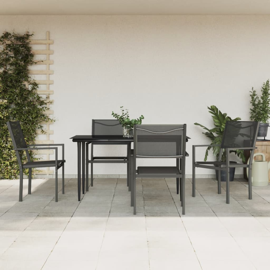 Set Mobilier De Grădină, 5 Piese, Negru, Oțel Și Textilenă