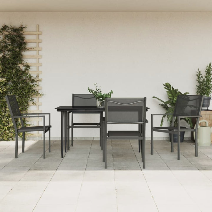 Set Mobilier De Grădină, 5 Piese, Negru, Oțel Și Textilenă