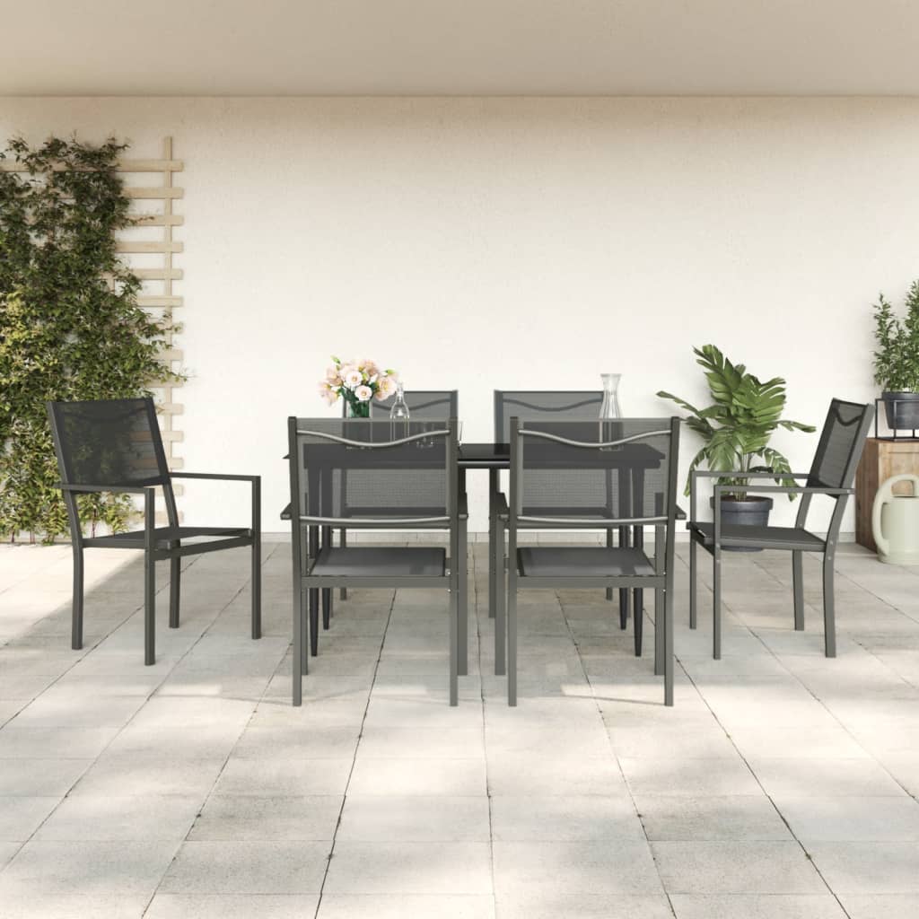 Set Mobilier De Grădină, 5 Piese, Negru, Oțel Și Textilenă