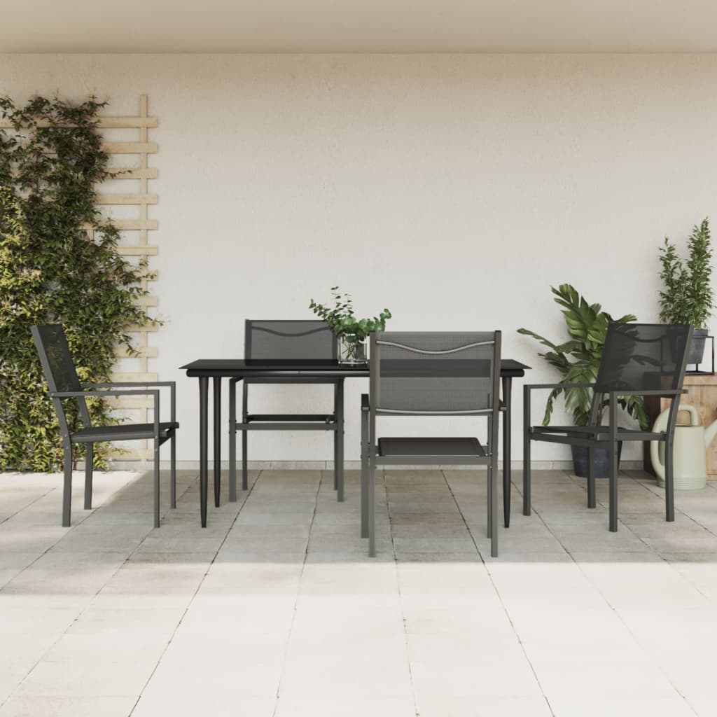 Set Mobilier De Grădină, 5 Piese, Negru, Oțel Și Textilenă