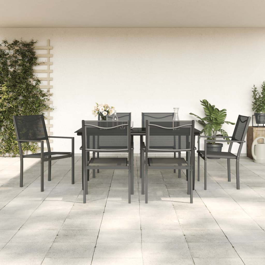 Set Mobilier De Grădină, 5 Piese, Negru, Oțel Și Textilenă