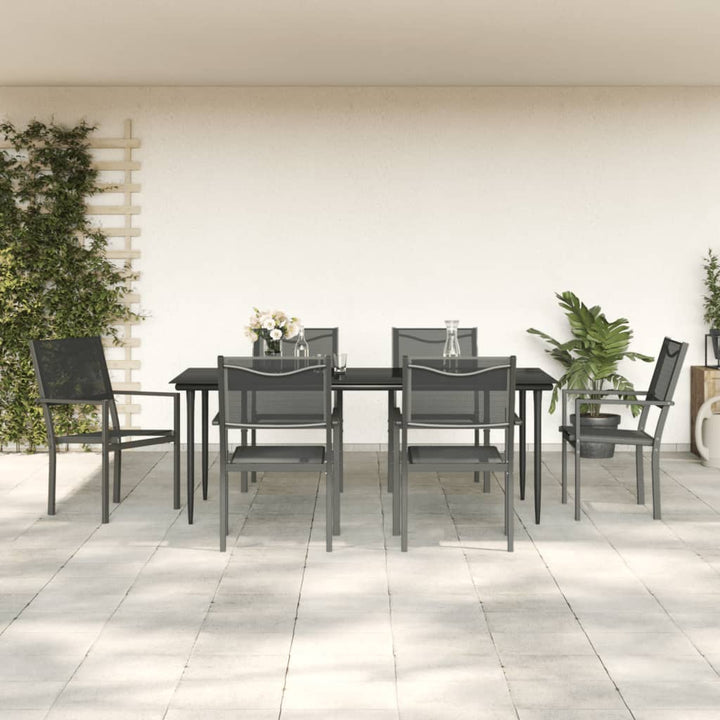 Set Mobilier De Grădină, 5 Piese, Negru, Oțel Și Textilenă