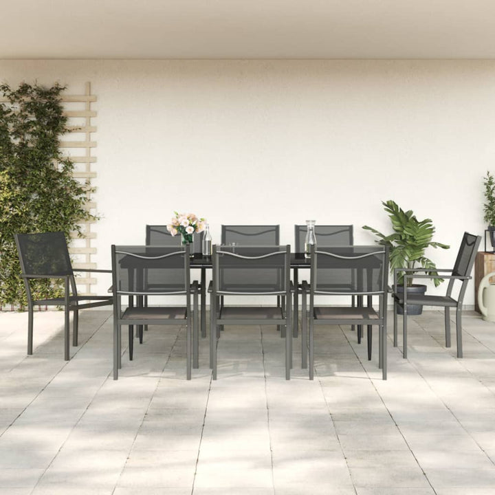 Set Mobilier De Grădină, 5 Piese, Negru, Oțel Și Textilenă