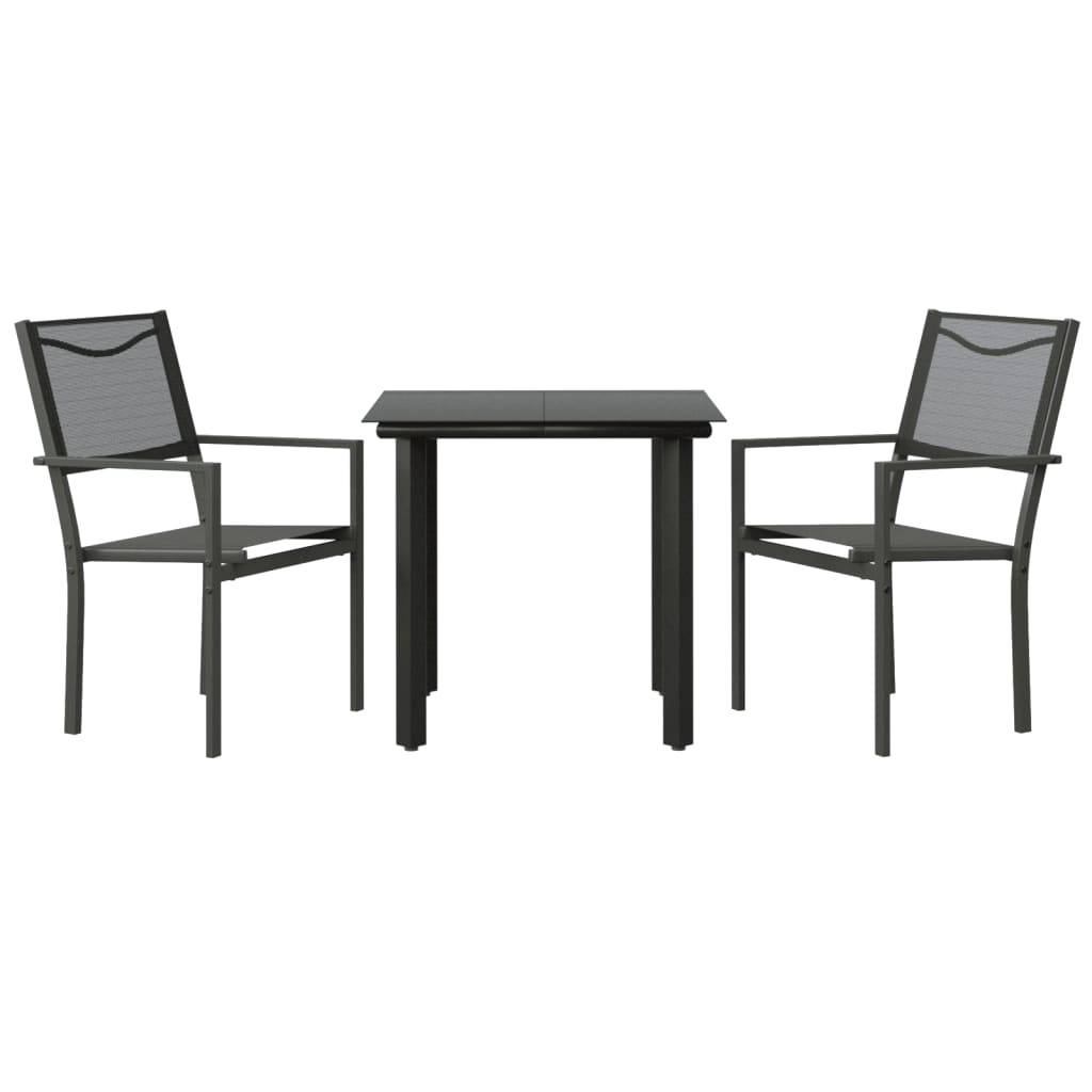 Set Mobilier De Grădină, 3 Piese, Negru, Textilenă Și Oțel