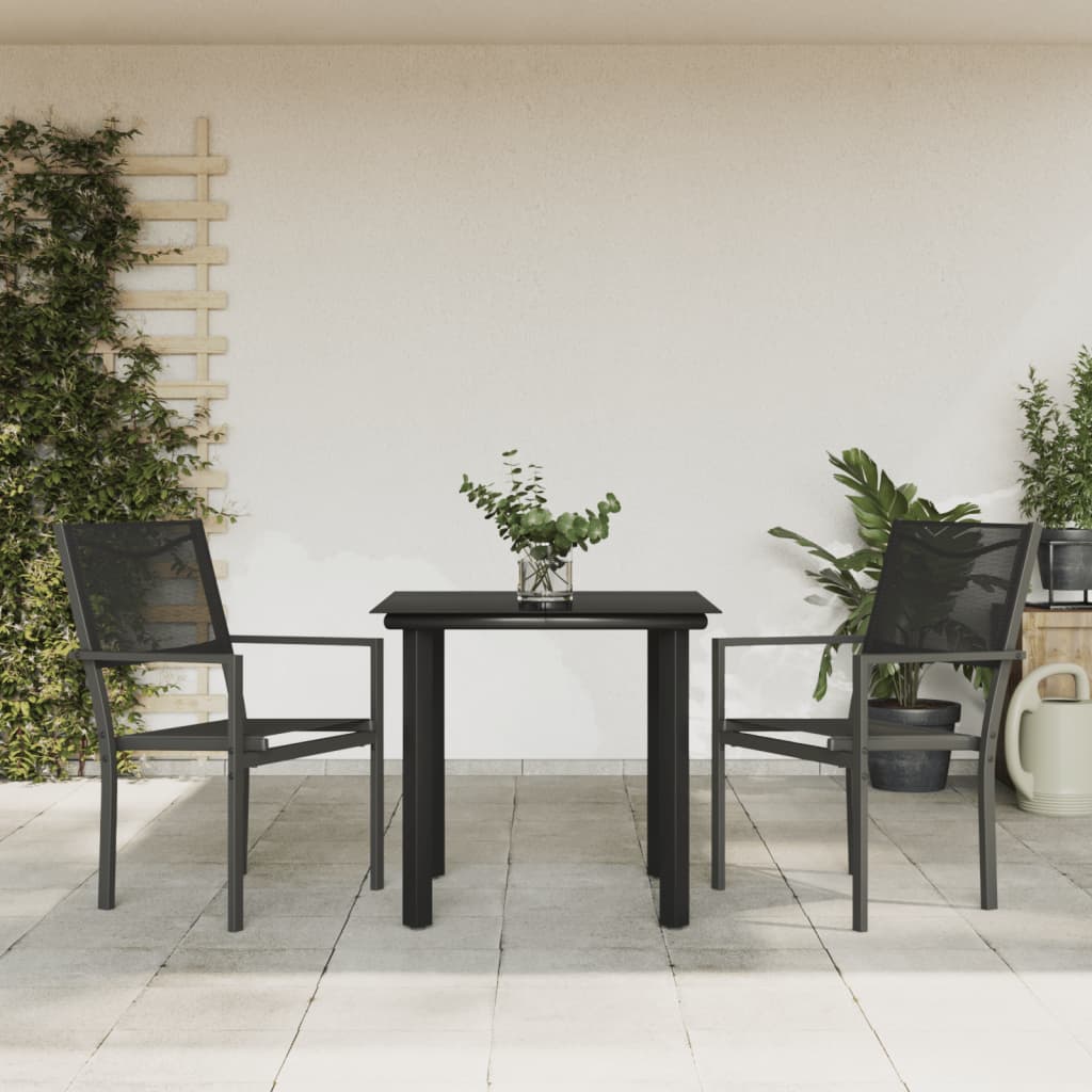 Set Mobilier De Grădină, 3 Piese, Negru, Textilenă Și Oțel