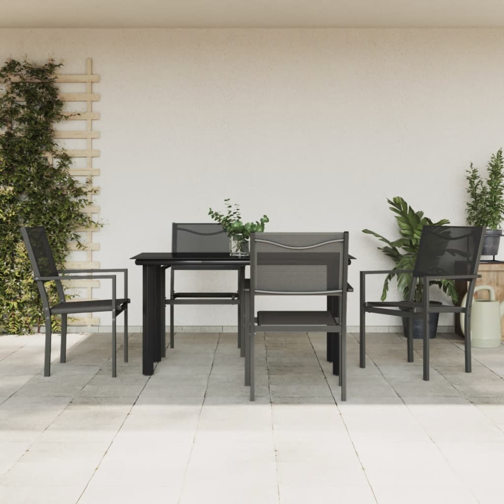 Set Mobilier De Grădină, 3 Piese, Negru, Textilenă Și Oțel