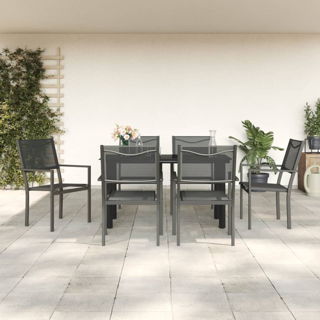 Set Mobilier De Grădină, 3 Piese, Negru, Textilenă Și Oțel