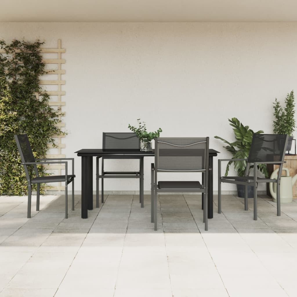 Set Mobilier De Grădină, 3 Piese, Negru, Textilenă Și Oțel