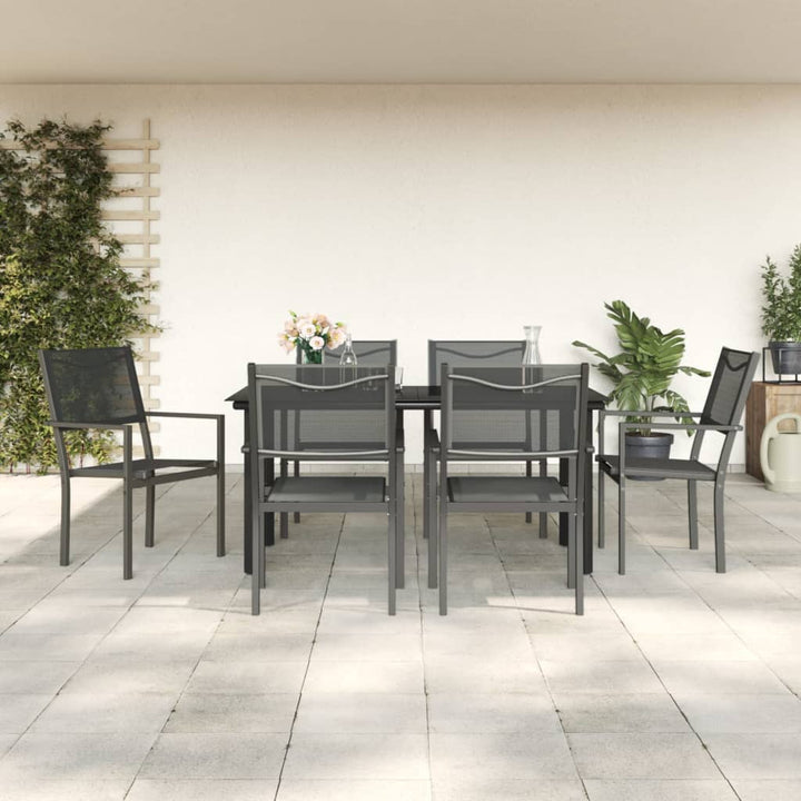 Set Mobilier De Grădină, 3 Piese, Negru, Textilenă Și Oțel