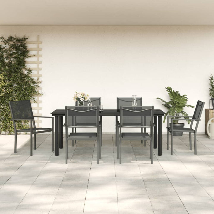 Set Mobilier De Grădină, 3 Piese, Negru, Textilenă Și Oțel