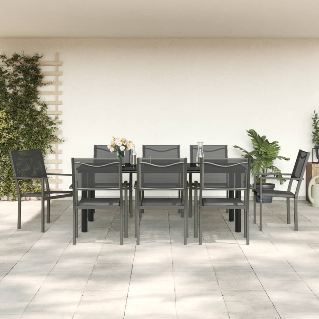 Set Mobilier De Grădină, 3 Piese, Negru, Textilenă Și Oțel