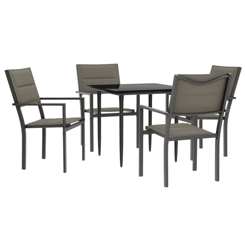 Set Mobilier De Grădină, 5 Piese, Negru, Oțel Și Textilenă