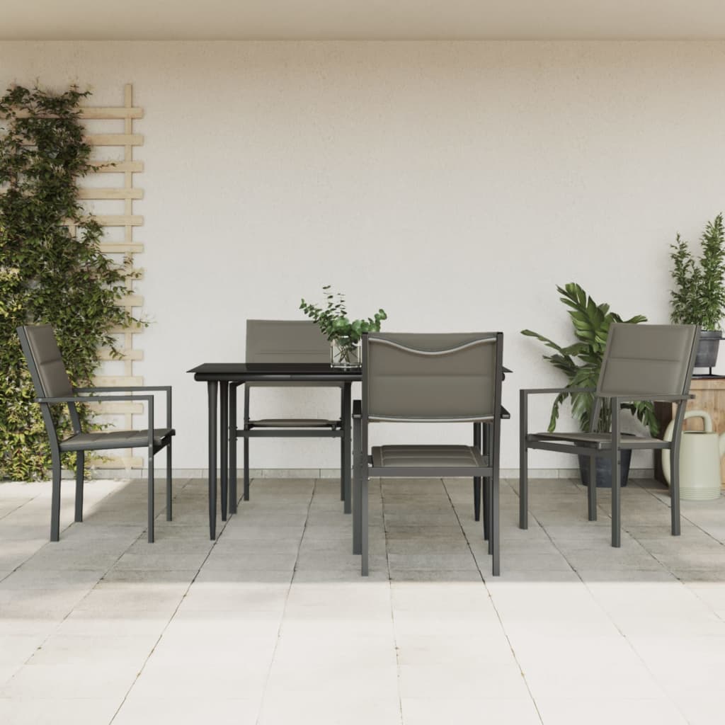 Set Mobilier De Grădină, 5 Piese, Negru, Oțel Și Textilenă