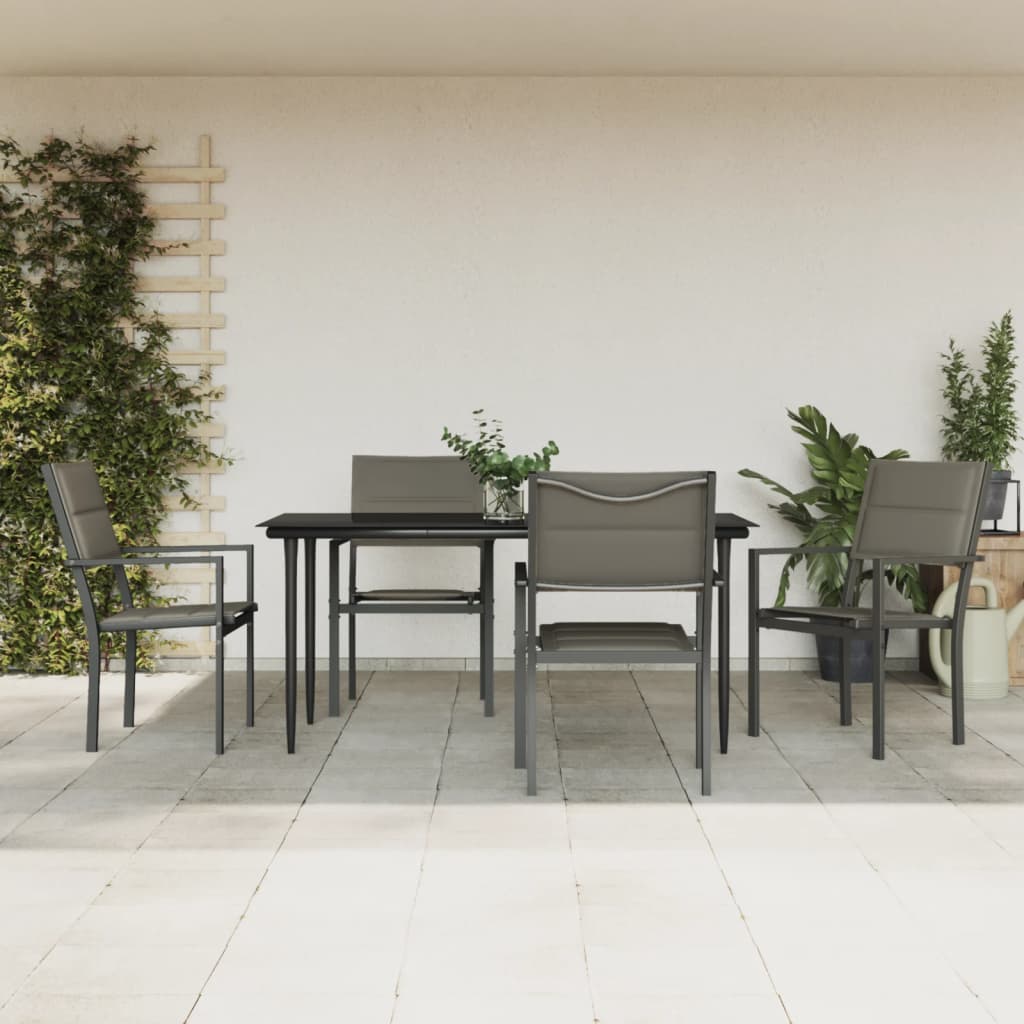 Set Mobilier De Grădină, 5 Piese, Negru, Oțel Și Textilenă