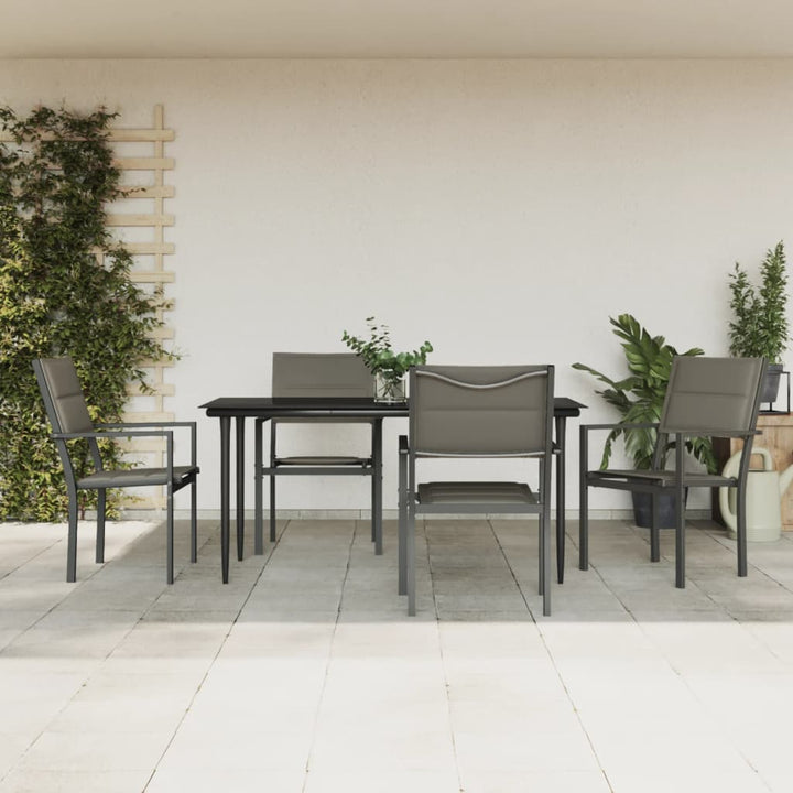Set Mobilier De Grădină, 5 Piese, Negru, Oțel Și Textilenă
