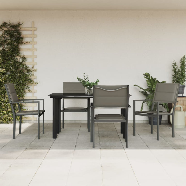 Set Mobilier De Grădină, 7 Piese, Negru, Oțel Și Textilenă