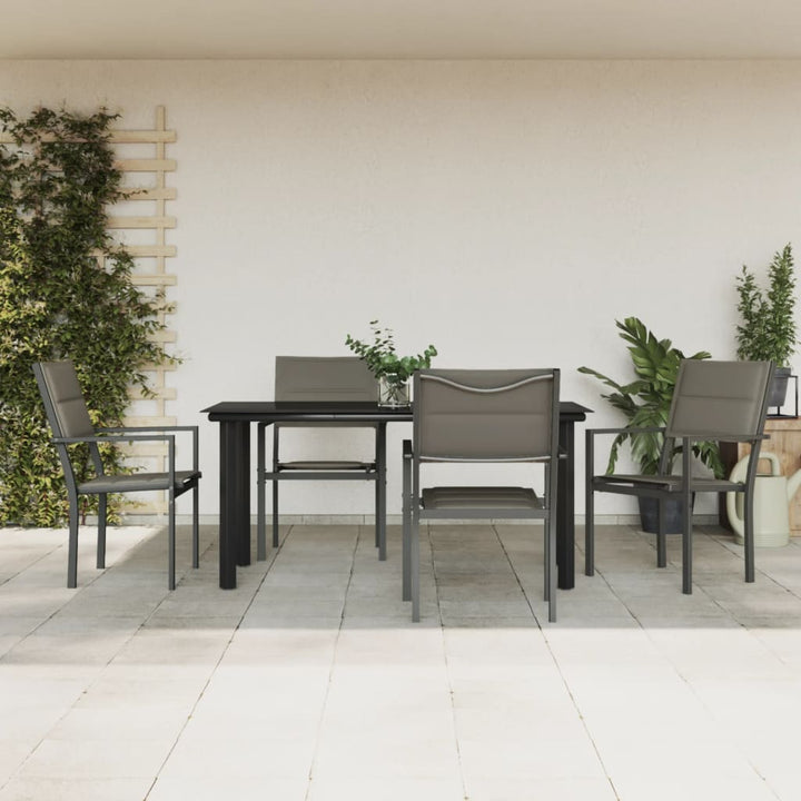 Set Mobilier De Grădină, 7 Piese, Negru, Oțel Și Textilenă