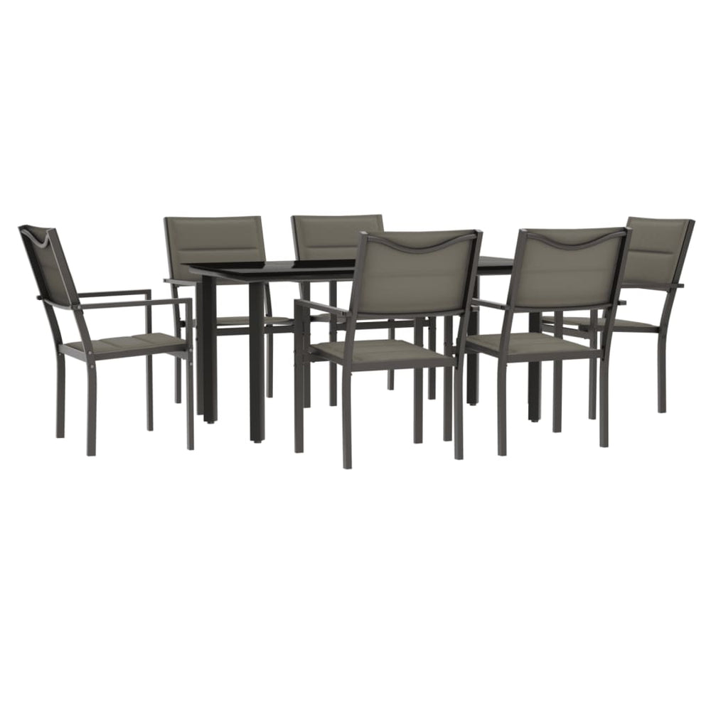 Set Mobilier De Grădină, 7 Piese, Negru, Oțel Și Textilenă