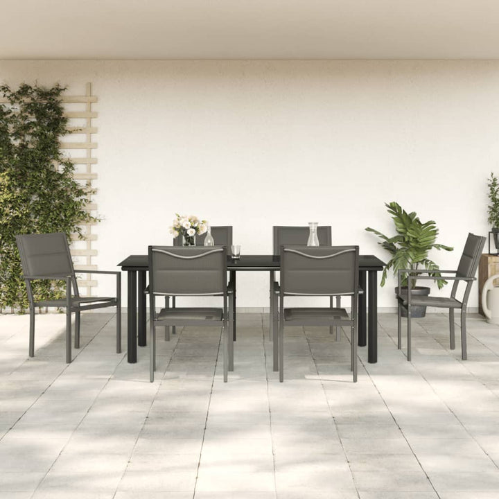 Set Mobilier De Grădină, 7 Piese, Negru, Oțel Și Textilenă