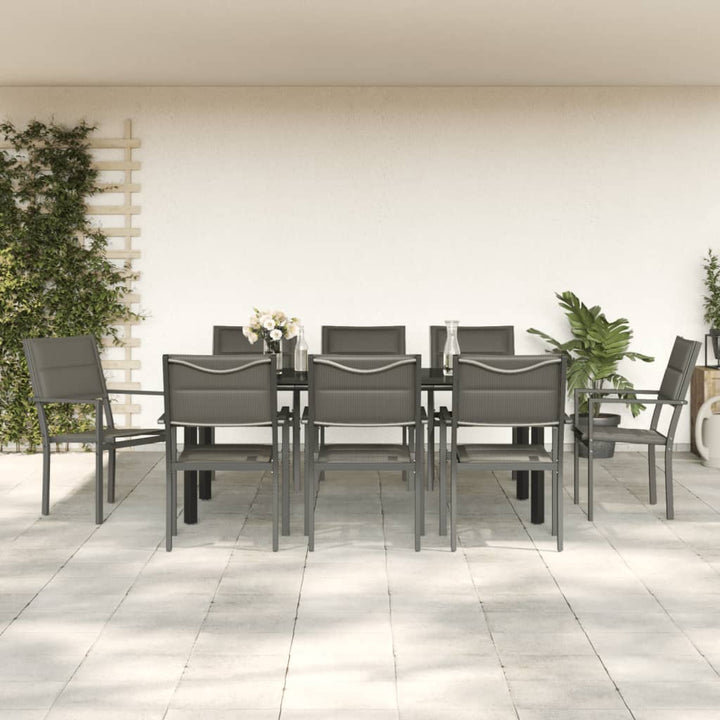 Set Mobilier De Grădină, 7 Piese, Negru, Oțel Și Textilenă