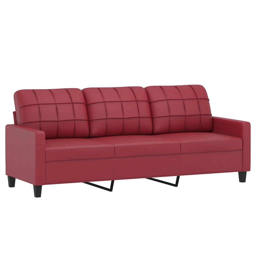 Canapea Cu 3 Locuri Cu Pernuțe, Roșu Vin 180 Cm Piele Ecologică