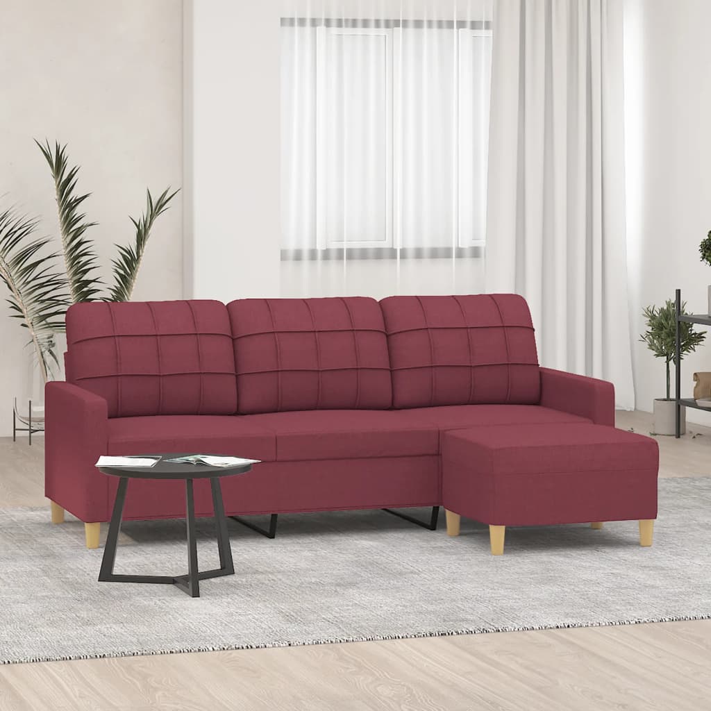 Canapea Cu 3 Locuri Cu Taburet, , , Material Textil