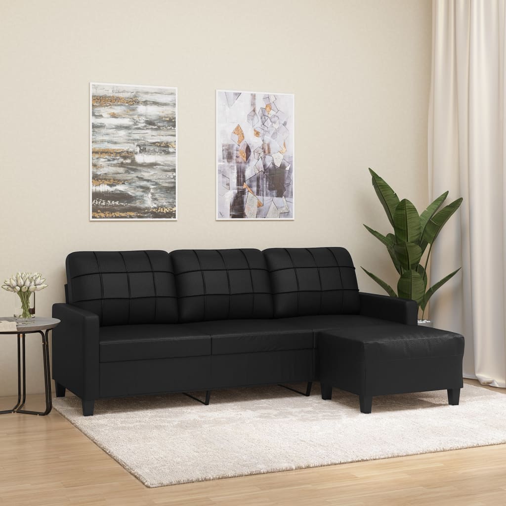 Canapea Cu 3 Locuri Și Taburet, , 180 Cm, Piele Ecologică