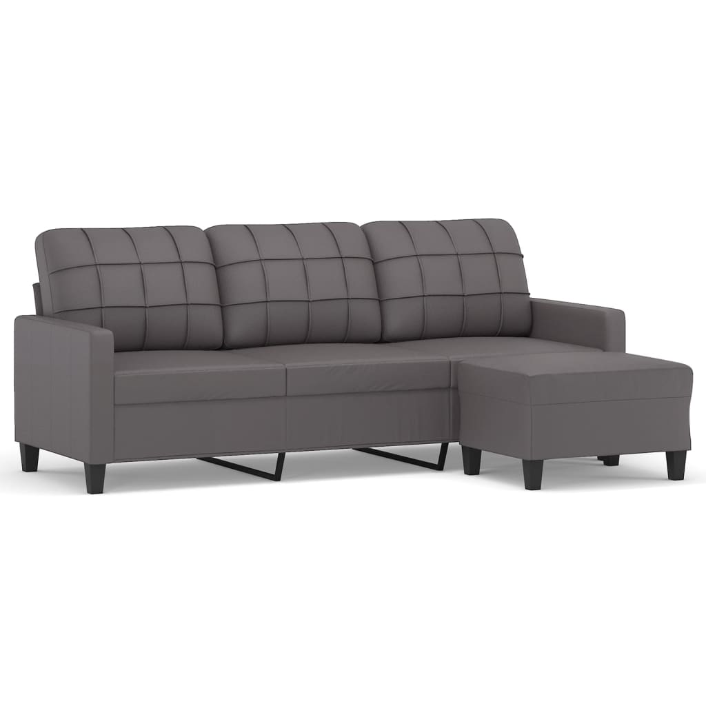 Canapea Cu 3 Locuri Și Taburet, , 180 Cm, Piele Ecologică