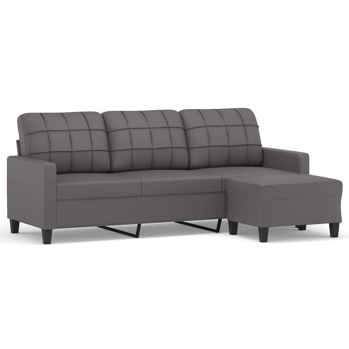 Canapea Cu 3 Locuri Și Taburet, , 180 Cm, Piele Ecologică