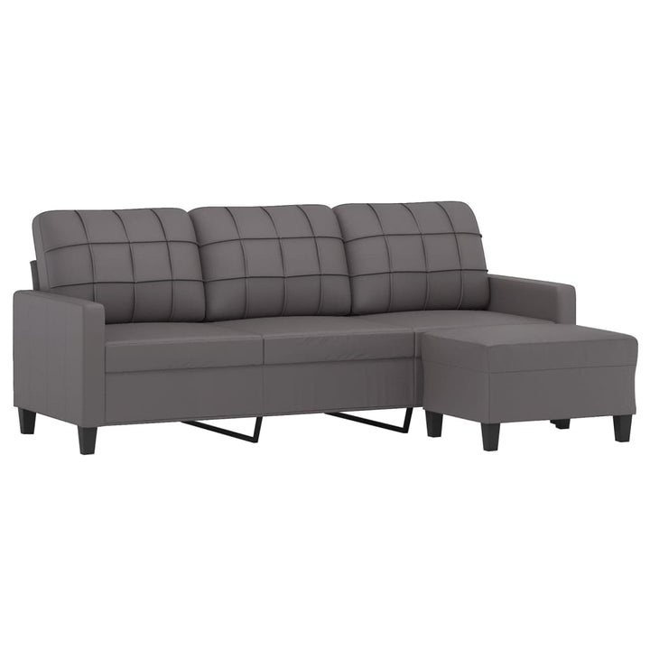 Canapea Cu 3 Locuri Și Taburet, , 180 Cm, Piele Ecologică