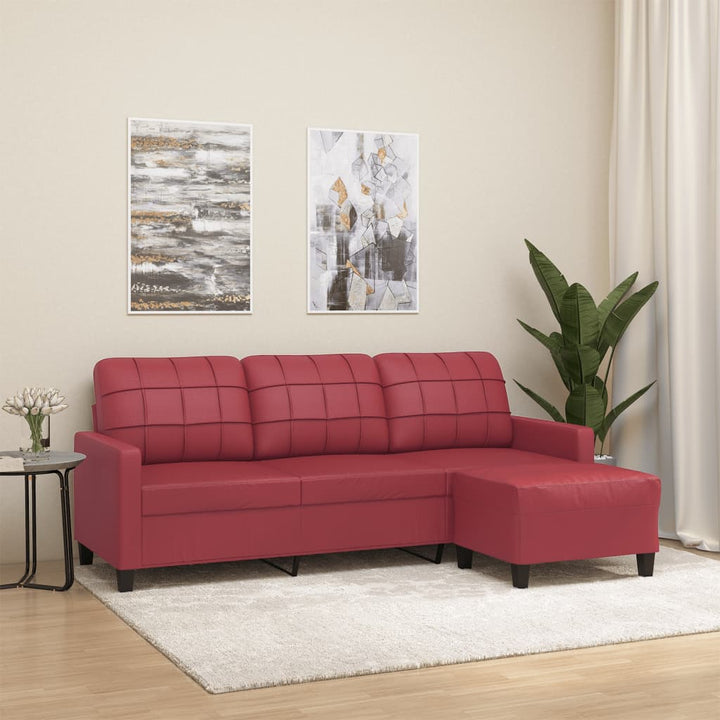 Canapea Cu 3 Locuri Și Taburet, , 180 Cm, Piele Ecologică