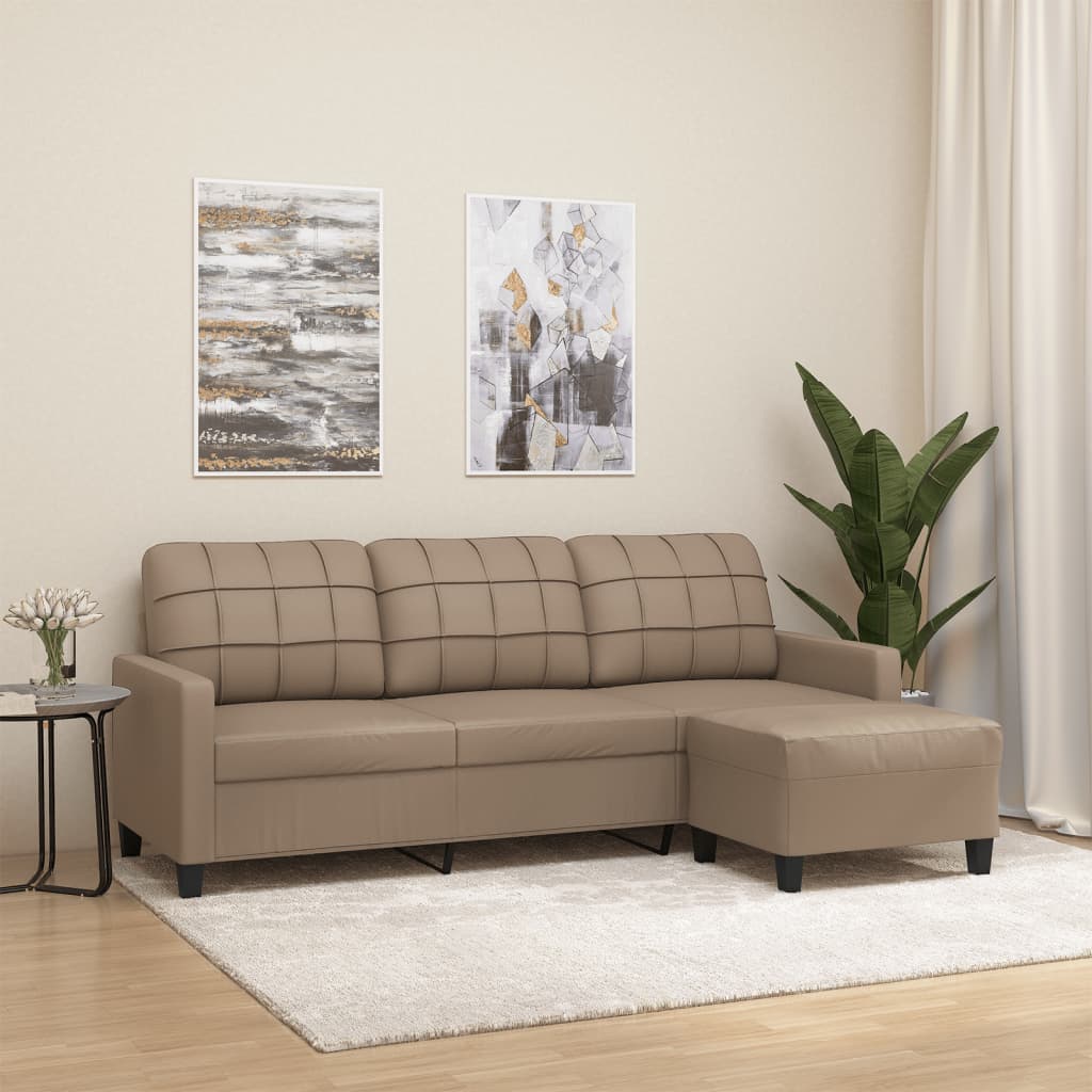 Canapea Cu 3 Locuri Și Taburet, , 180 Cm, Piele Ecologică