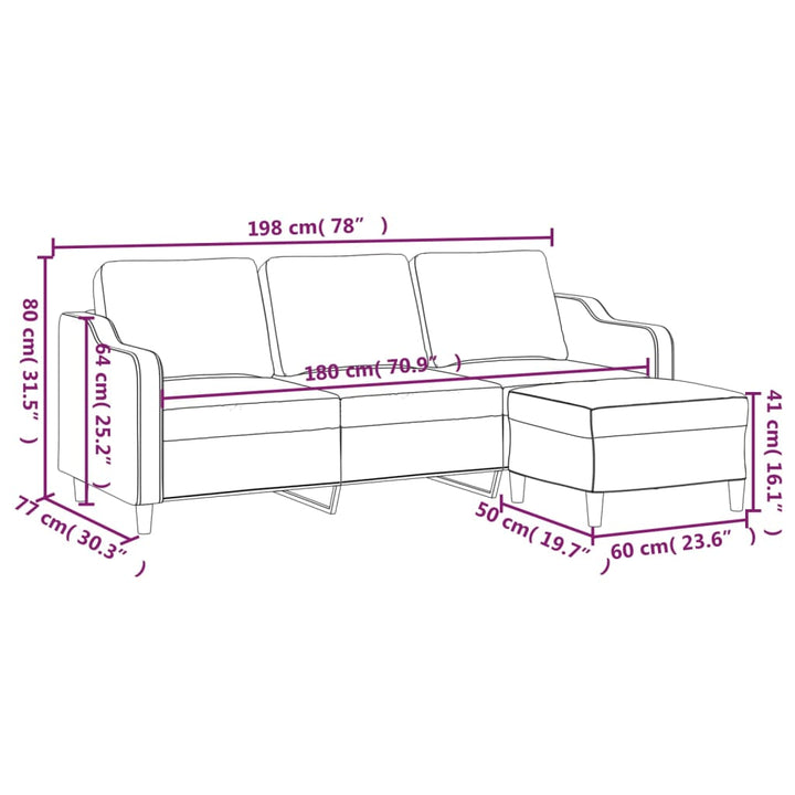 Canapea Cu 3 Locuri Și Taburet, , 180 Cm, Textil