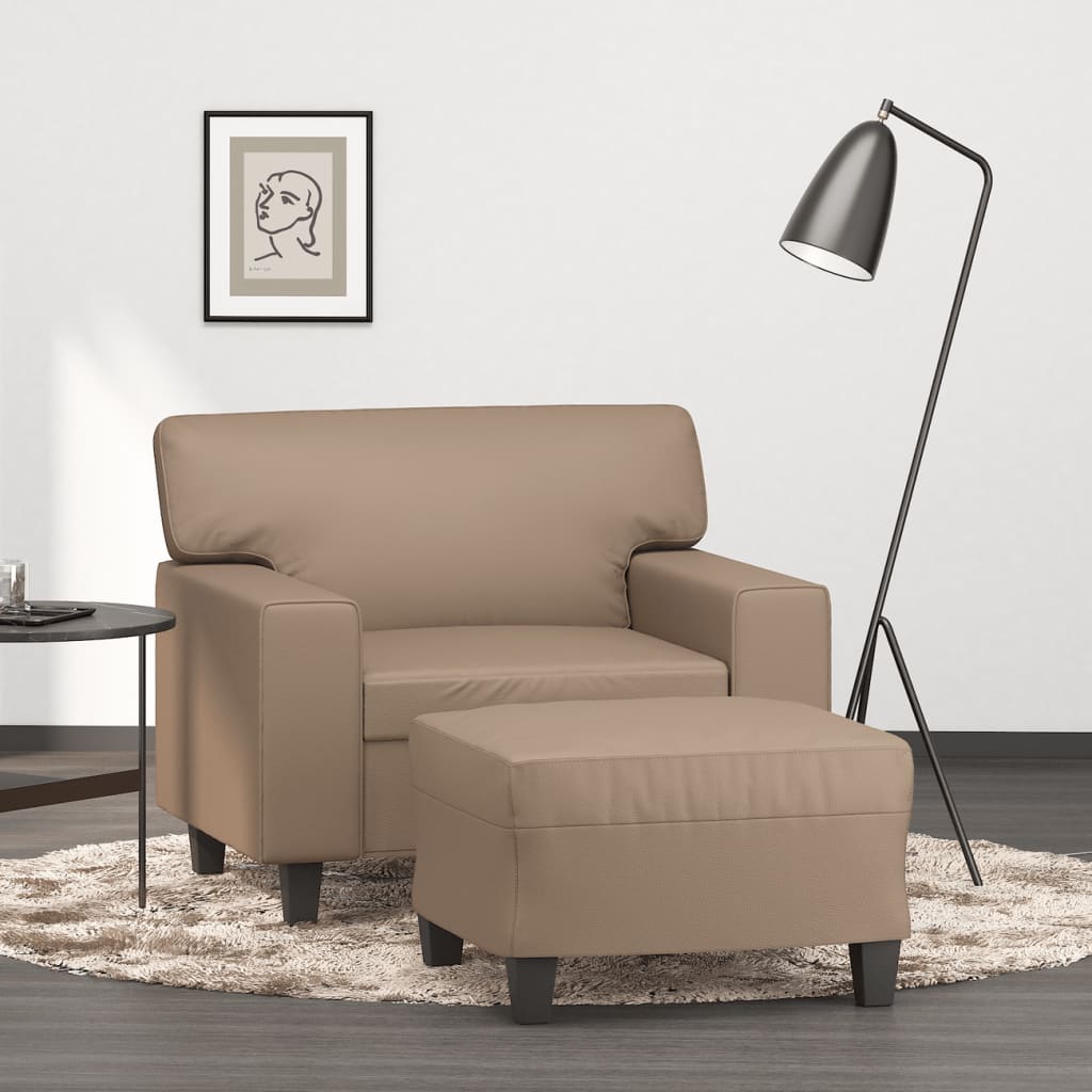 Fotoliu Canapea Cu Taburet, , 60 Cm, Piele Ecologică