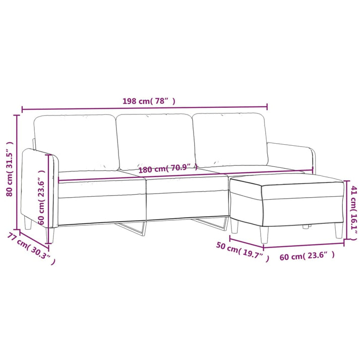 Canapea Cu 3 Locuri Și Taburet, , 180 Cm, Textil