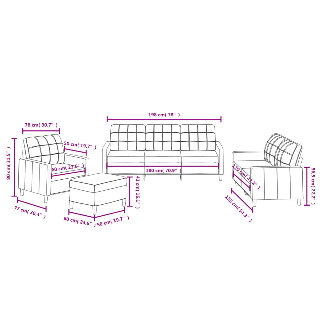 Set De Canapele Cu Perne, 4 Piese, , Textil
