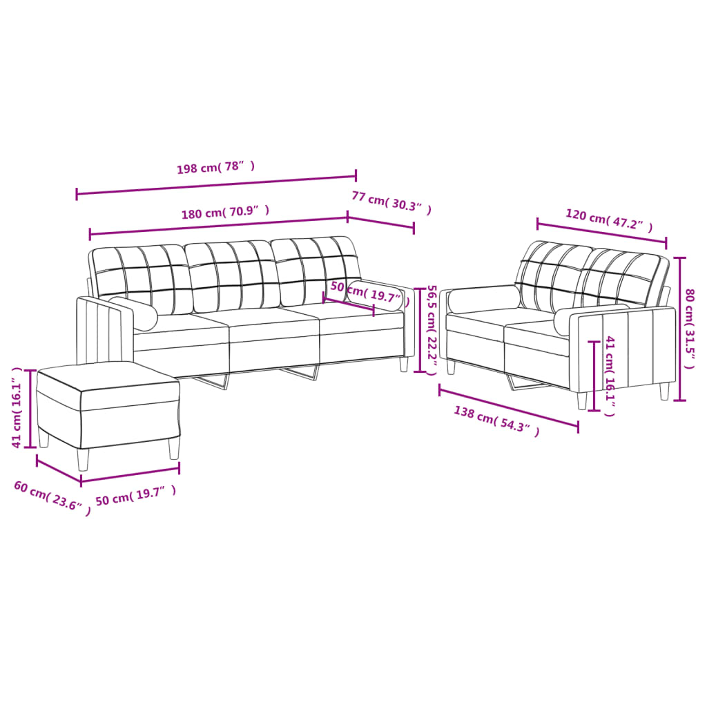 Set De Canapele Cu Perne, 3 Piese, , Textil