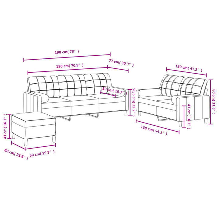 Set De Canapele Cu Perne, 3 Piese, , Textil