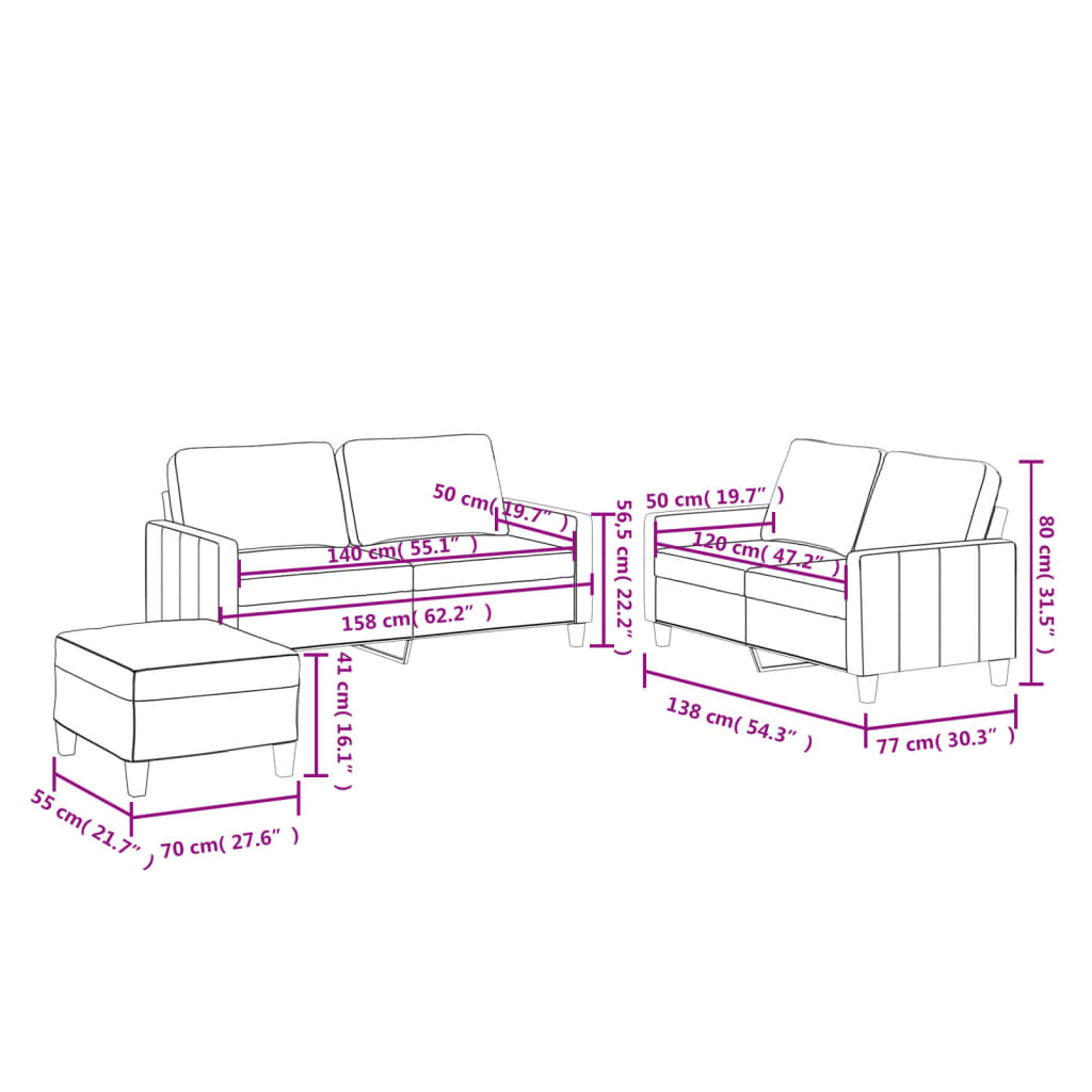 Set De Canapele Cu Perne, 3 Piese, , Piele Ecologică