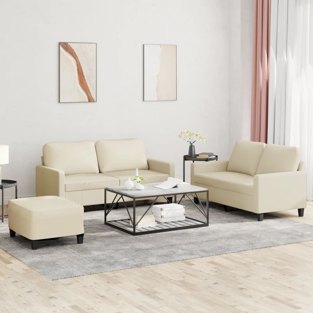 Set De Canapele Cu Perne, 3 Piese, , Piele Ecologică