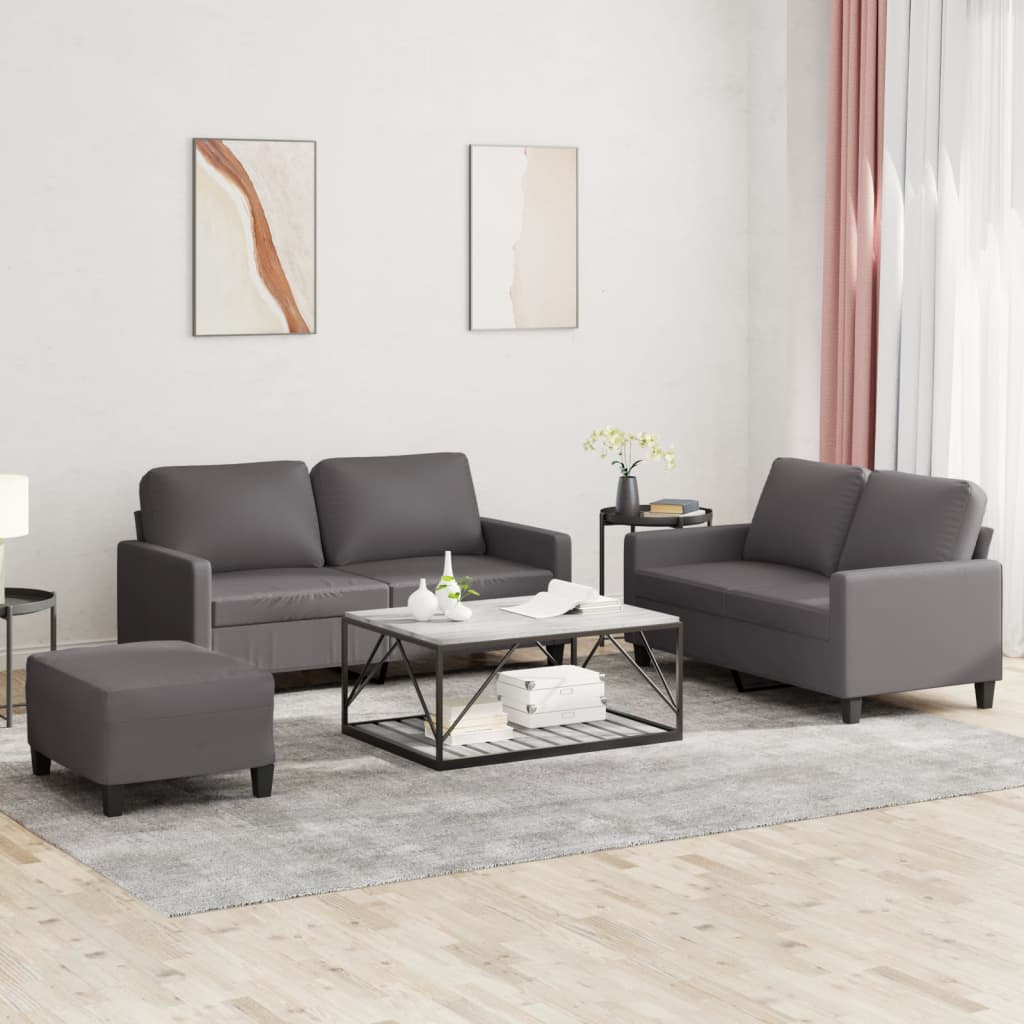 Set De Canapele Cu Perne, 3 Piese, , Piele Ecologică