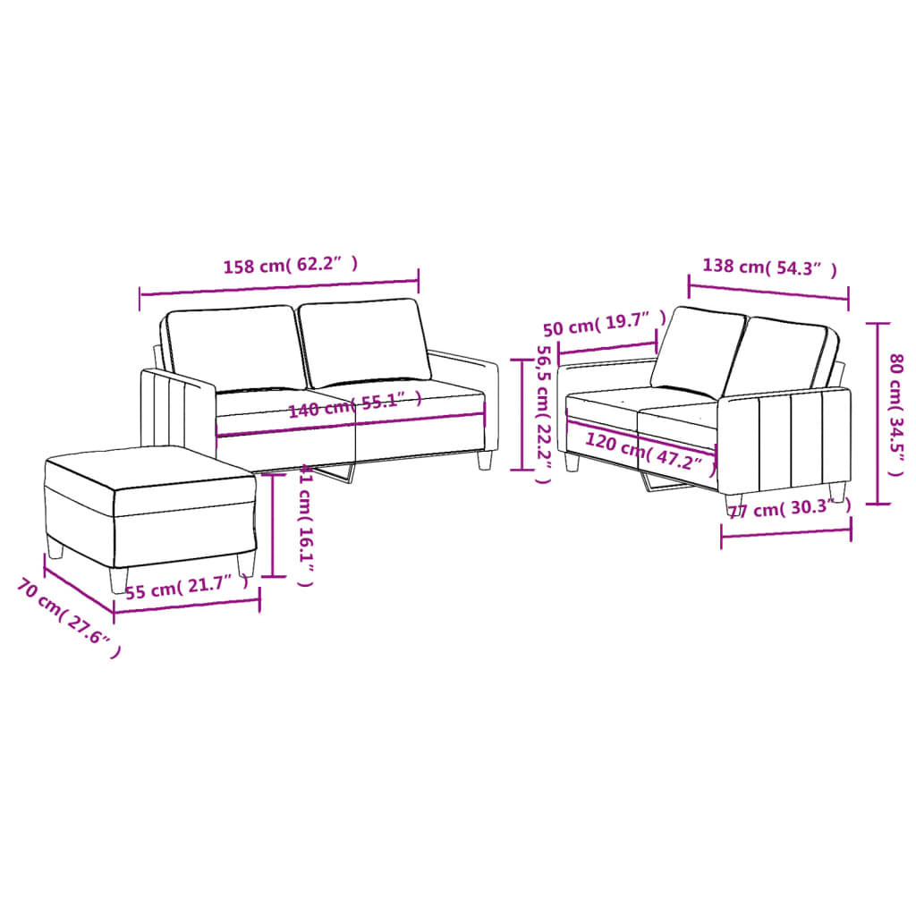 Set De Canapele Cu Perne, 3 Piese, , Textil