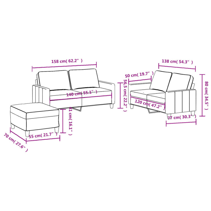 Set De Canapele Cu Perne, 3 Piese, , Textil