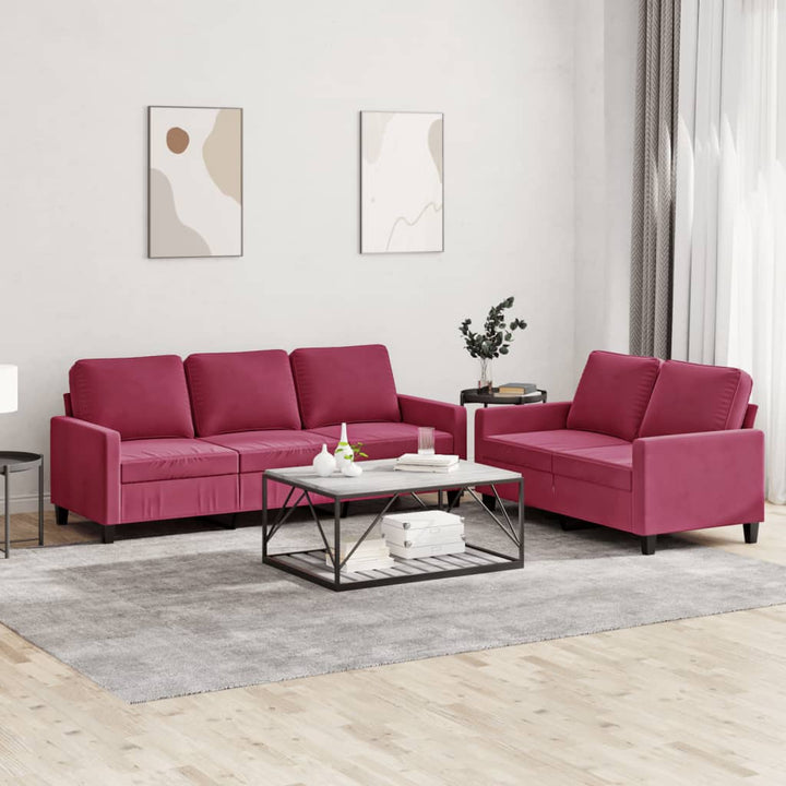 Set Canapea Cu Perne, 3 Piese, Roșu Vin, Catifea