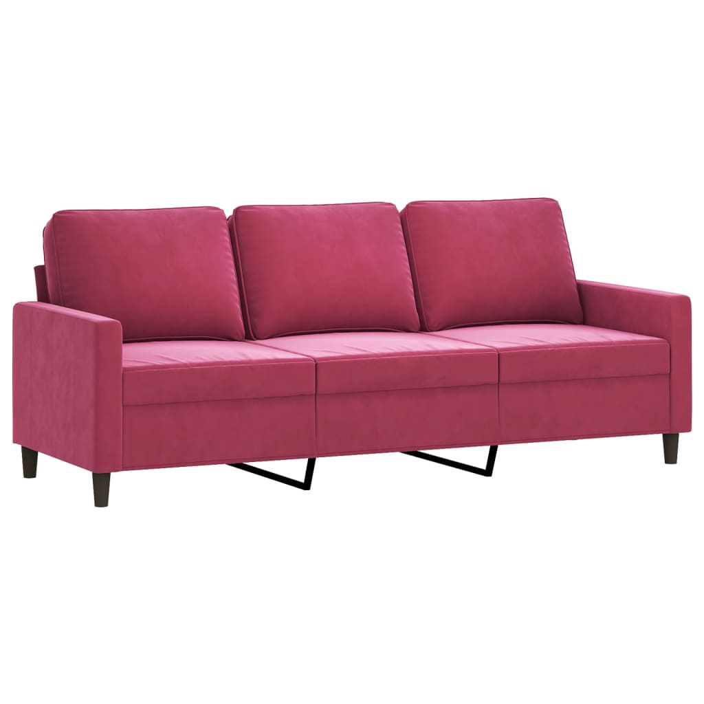 Set Canapea Cu Perne, 3 Piese, Roșu Vin, Catifea