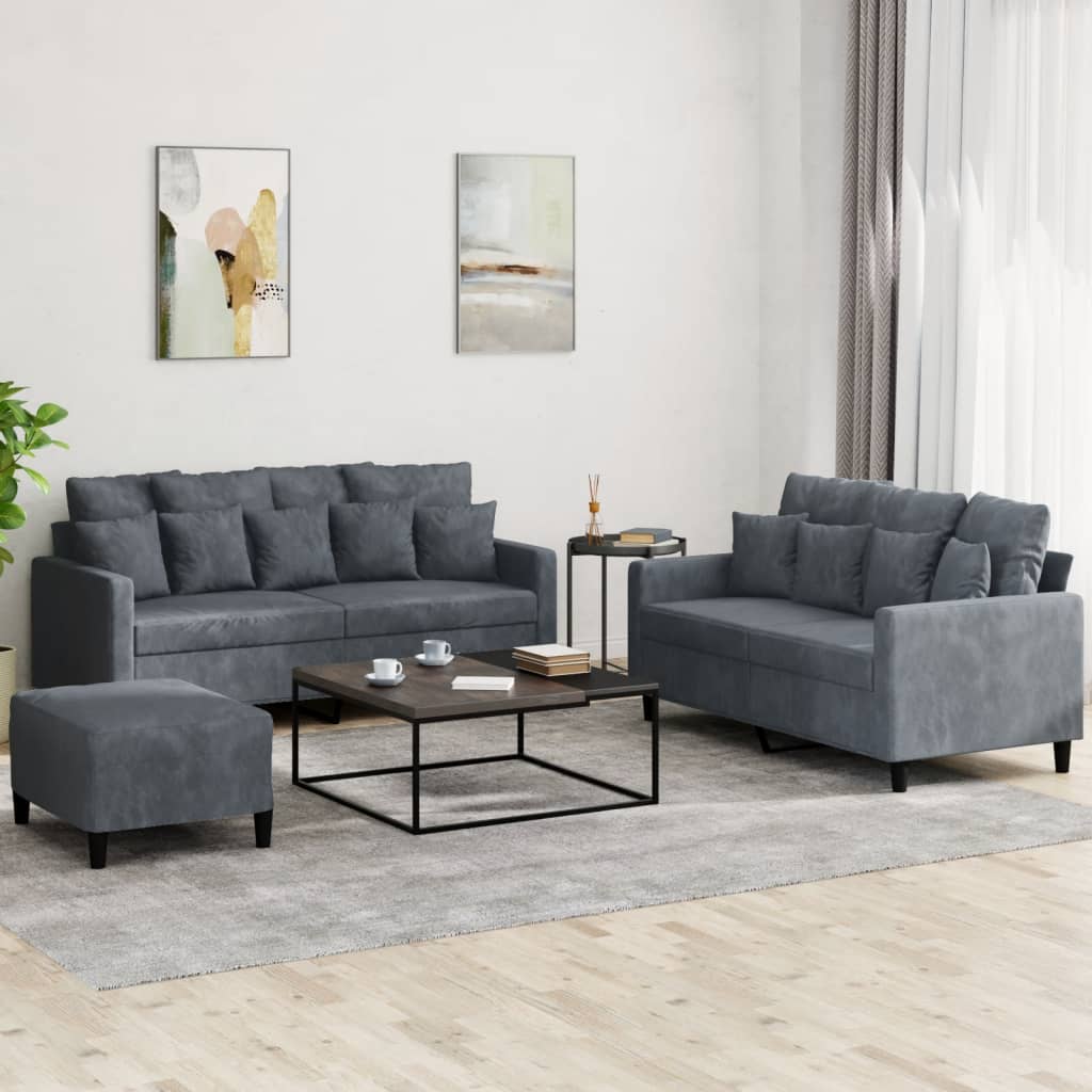 Set De Canapele Cu Perne, 3 Piese, , Catifea